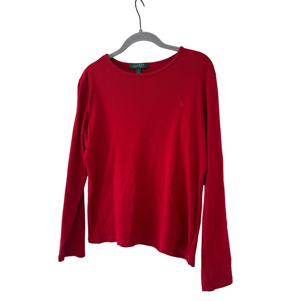 Lauren Ralph Lauren Red Long Sleeve Cotton Knit Top Womens Medium M Classic - Picture 3 of 9